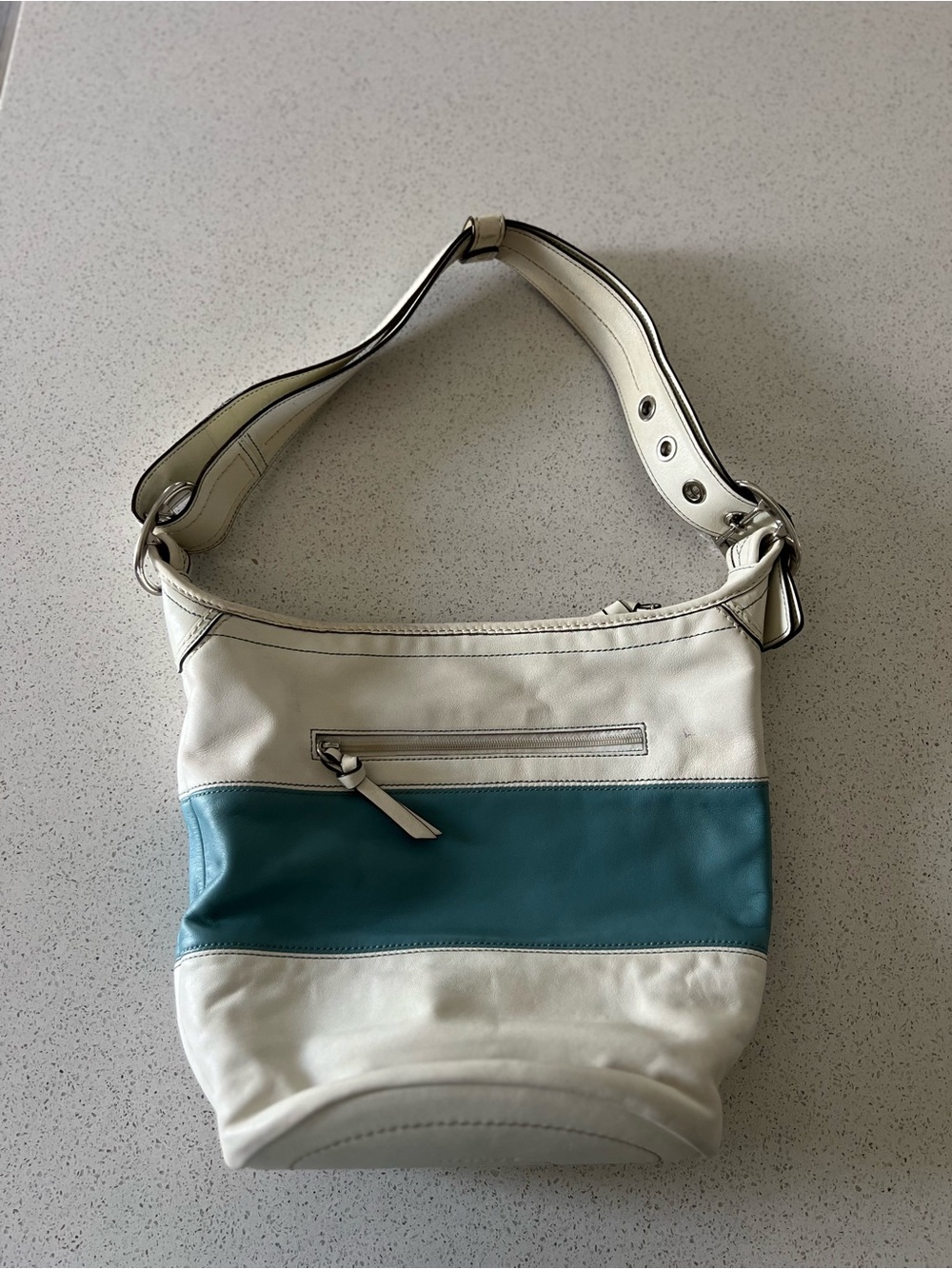 Coach White and Teal Leather Shoulder Bag